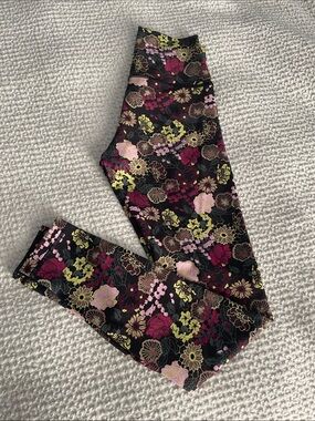 lululemon athletica Black Floral Leggings with Pink & Green Accents